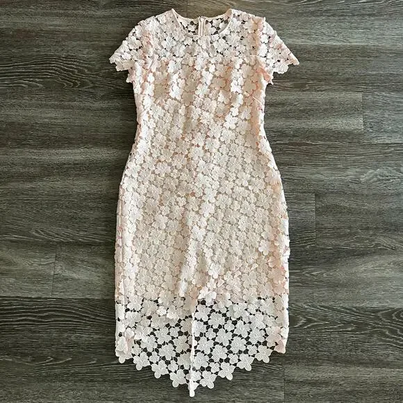 Shoshanna Marcella Lace Dress Blush Pink Anthropologie Floral Midi Size 4 - Picture 16 of 16